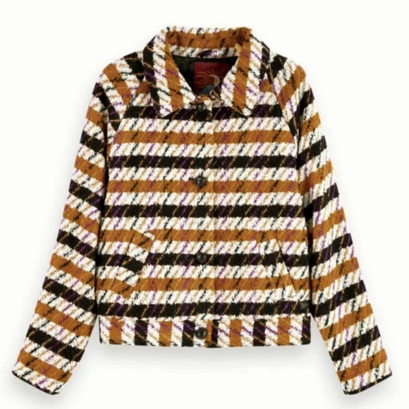 Scotch & Soda Wool Houndstooth Plaid Coat Cute Fall Jacket